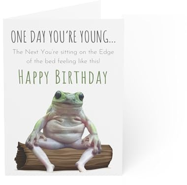 Whimsical Wisdom Frosch Geburtstagskarte, 15,2 x 20,3 cm, hergestellt in Großbritannien aus recycelbaren Materialien, innen blanko