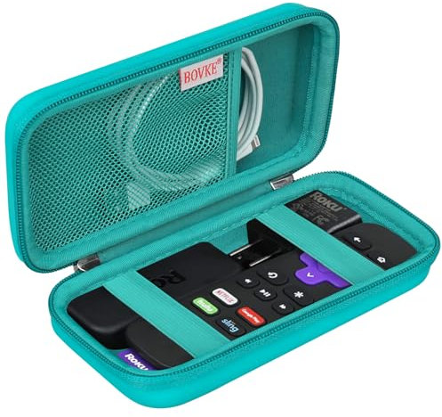 BOVKE Hartschalenkoffer für Roku Voice Remote Controller, Roku Streaming Stick+,4K, Roku Remote Case für Roku TV Steaming Stick 3820R/3821R/3941R, Extra Mesh Tasche für Adapter, Kabel, Türkis
