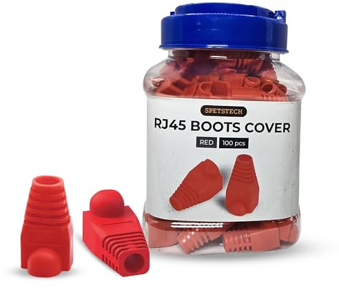 Spetstech RJ45 Boots Plastic Network Wire LAN Strain Connector Boot Ends Caps | RJ 45 Cable Plug Protectors | RJ45 Connector Ethernet Cover for Cat6 Cat6e Cat5 Cat5e Cable (Red, 100)
