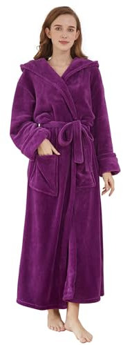 DiaryLook Fluffy Ladies Dressing Gown with Hooded, Super Soft Loungewear Robe for Women, Dressing Gowns for Women UK Bathrobe (A-Purple S)
