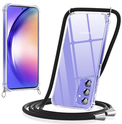 Yoedge Coque pour Samsung Galaxy A54 5G avec Cordon 6,4, Transparente Coque Collier Réglable Téléphone Étui Portable Lanyard Housse, Etui avec PC + TPU Bumper Anti-Chute Protection Case, Noir