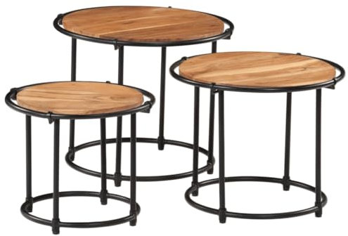 vidaXL Satztische 3 STK., Satztisch Stabile Tischplatte, Beistelltisch für Schlafzimmer Wohnzimmer, Couchtisch Sofatisch, Industrieller Stil, Massivholz Akazie