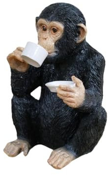 Gifts Direct 2 U Novelty Tea Drinking Monkey Ornament, Resin Animal Tabletop Statue for Home or Garden Decor - Charming Modern Stylish Decoration