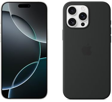 Apple iPhone 16 Pro Max 512 GB - Titan Weiß + Silikon Case mit MagSafe – Schwarz