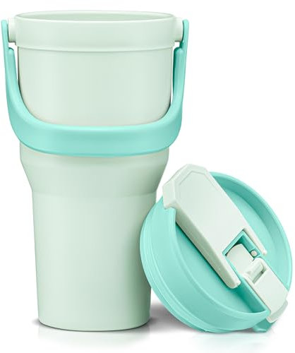 Large Insulated Reusable Travel Mug with Handle, for Hot & Cold Drinks Durabile BPA-Free Plastic, Microwave & Dishwasher Safe, Portable Travel Coffee Tumbler Cup - 100% Leakproof Lid - 32 oz (Teal)