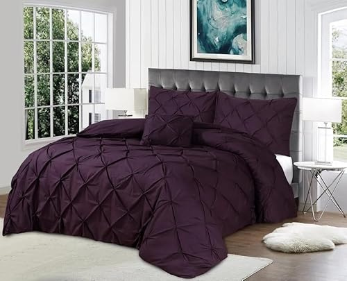 Northern Luxe Pintuck Duvet Cover with Pillowcases – Pinch Pleated Soft Bedding Set, Quilt Cover for Ultimate Comfort Top Notch Quality (Purple, King - Duvet Cover + Fitted Sheet)