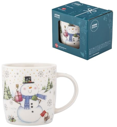 Altom Design Weihnachtsbecher Weihnachtstasse Kaffebecher Teetasse Becher Weihnachten 400ml in Geschenkbox (Schneemann)