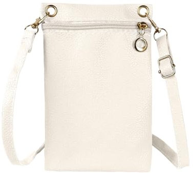 XSDSLS Pochette Téléphone Portable Femme,Mini Pochette pour Téléphone Portable en Cuir PU,Sac Téléphone Portable Bandoulière Réglable,Petite Sacoche pour Téléphone Portable pour Femmes (Blanc)