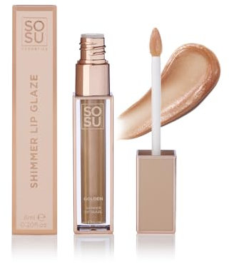 SOSU Cosmetics Shimmer Lip Glaze Golden – Langhaftender Lippen-Glanz mit Goldschimmer, Feuchtigkeitsspendende Formel mit Hyaluronsäure und Vitamin E für Strahlende, Gepflegte Lippen