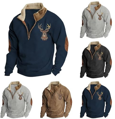 Pullover Herren,Herren Basic Langarmshirts Langarm Oversize Langarmshirt Crew Neck Half-Zip Sweatshirt for Men Longsleeve Freizeit Sport Fitness in vielen Farben