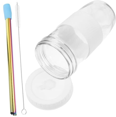 Cabilock Botella De Vidrio Pajita y Tapa De Silicona Para Agua Cerveza Cócteles