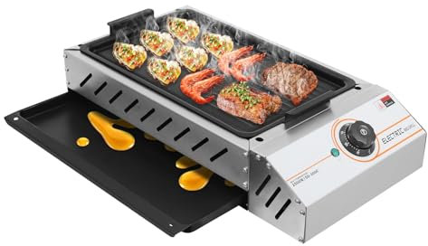 2500w Elektrisch Tischgrill, 220v 50-300°C Einstellbare Temperatur Elektrogrill, Elektro Grill mit Antihaft Teppanyaki Platte, Innen und Außen Nutzbar(54x28x12cm)