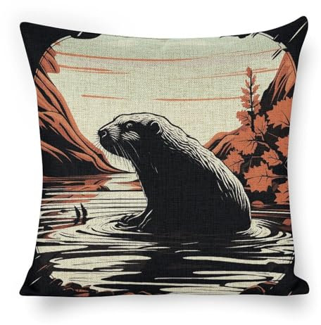 LPSADGF Throw Pillow Covers, Farmhouse Boho Cushion Cover, Linen Pillowcase Black Beaver Decorative Pillow Case for Couch Sofa Bed Living Room Home Decor,18×18 Inch