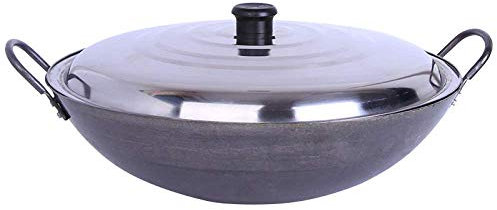 Wok en fonte anti-adhésive – 50 cm durable sans revêtement pour une cuisine polyvalente