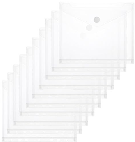 TIESOME 10 Stück Dokumententasche A5 Mit Abheftrand, 22,7 x 18 cm Umschlagmappen zum Abheften mit Klettverschluss Dokumentenmappe Sichttaschen Sammelmappen Wasserdicht 7 Löcher für Quittungen