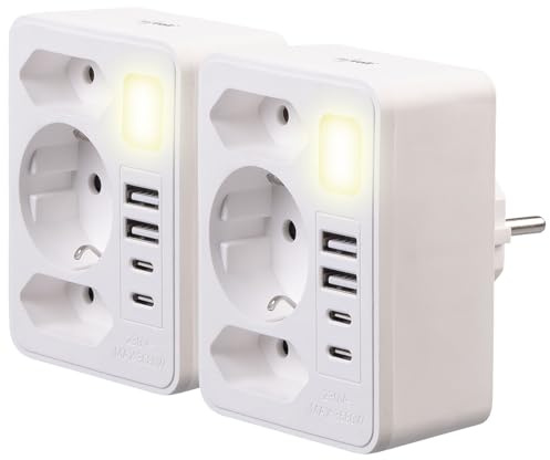 revolt Mehrfachstecker: 2er-Set 8-in-1 Mehrfach-Steckdosen-Adapter, USB-Ladeports, 15 Watt (Mehrfachsteckdose mit USB, Doppelstecker mit, LED)