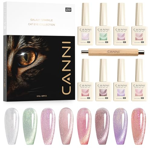 CANNI UV Gel Nagellack Cat Eyes Glitzer Nagellack Set 8 Farben Gel Nail Polish Farbgel für Gelnägel UV Lack Soak Off gellack für UV Lampe 13032K