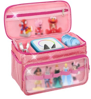TavenRoa Carrying Case Compatible with Toniebox 2/1, Tonies Storage Bag for Toniebox Starter Set & Tonie Figures, Headphones Clear Window & Waterproof Fabric,Birthdat Gift Ideas, Pink (Bag Only)