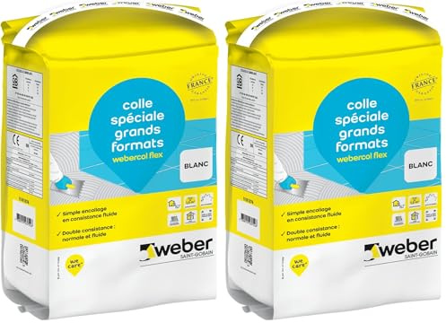 Colle carrelage blanc, 5kg, spéciale grands carreaux et planchers chauffants, haut rendement, WEBERCOL FLEX, WEBER (Lot de 2)
