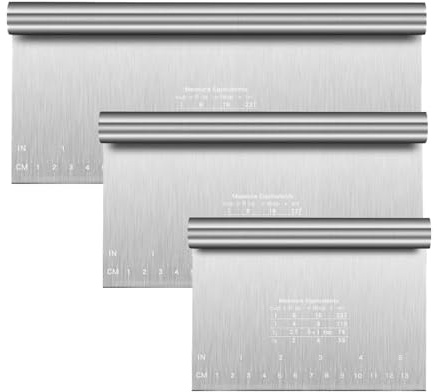 Spatola in acciaio inox, 3 pezzi, 15/20/25 cm, multiuso, in acciaio inox, tagliapasta con scala di misurazione, per torte, pane, torte, pizze, Dough