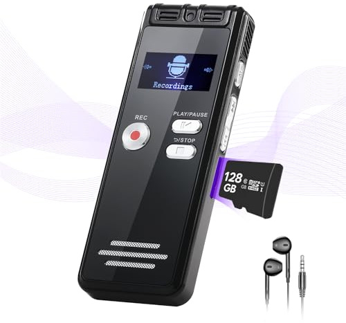 NekSide Diktiergerät Aufnahmegerät - 1536kbps Diktiergerät Digital Voice Recorder, Type-C Interface Tonbandgerät One-Touch-Aufnahme MP3, HD Dual MIC Aufnahmegerät für Vortrag, Interview, Meeting -128G