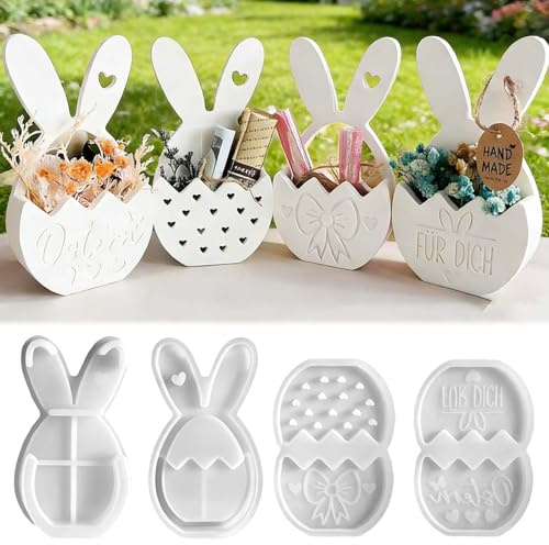 4 Stück Silikonformen Gießformen Ostern FORMVERSITY, Silikonform Ostereier Hase Gipsformen Zum Gießen Frühling, Ostern Kaninchen Silikonform 3D Osterhase Kerzenformen für Kleiner Blumenkorb-Hase