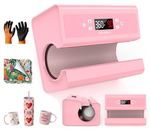 Prensa automática de tazas, máquina de transferencia de sublimación para tazas, tazas de café, botellas y bolsas, control de hora y temperatura precisos, ajuste de presión mediante un botón (rosa)