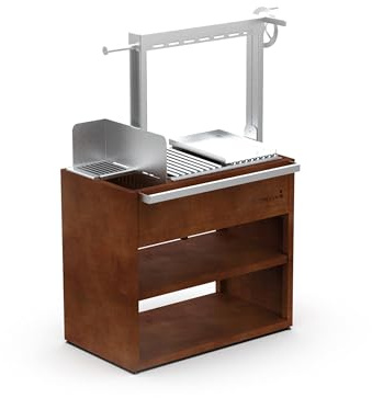Barbecook barbecue bois Pedro en acier corten et inox, 98×55×154.5cm | barbecue à bois robuste • pour cuisiner en plein air • Marron • 97.9x55x154.5cm
