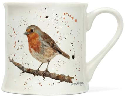 Tasse aus Porzellan mit Tiermotiv ca. 0,3L | Mug | Kaffeetasse | Teetasse | Henkelbecher | Becher (Rotkehlchen 2)