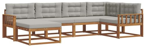 vidaXL Outdoor-Sofagarnitur mit Kissen 6 pcs Natürlich und Hellgrau, Modernes Outdoor-Sofa, Langlebiges Patio-Sofa, Lounge-Sitzgelegenheit für den Garten, Poolside Couch, Gartenmöbel, Modulares Set