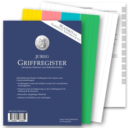 Blanko Griffregister für HABERSACK, SARTORIUS & Co. | selbstklebende Register Etiketten zum Beschriften ohne Paragraphen