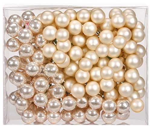 144 Spiegelbeeren Kugeln am Draht 2cm Weihnachtskugeln Baumkugeln Baumschmuck Weihnachtsdeko Kugeln Glaskugeln Set Christbaumschmuck - Perle - Champagner Opal/matt