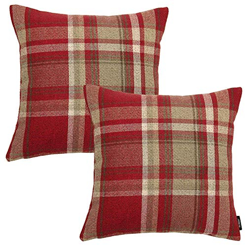 McAlister Textlies Heritage | 2er Pack Kissenbezüge im Karierten Tartan Muster | 43 x 43 cm in Rot | Deko-Kissenbezüge im zeitlosen Karomuster