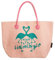 Bari Brandsseller Strandtasche Flamingo Damen 53x16x37 cm Schultertasche Shopper Sommer Tasche Druckknopf Verschluss - Rosé/Türkis