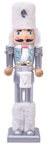 Nussknacker Trommler Silber-hellblau / 38 cm/Deko Figur Nussknacker Holz/handbemalt im Kunsthandwerks-Stil/weihnachtlich dekorieren