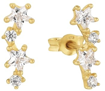 Amor Ohrstecker Damen Ohrschmuck, mit Zirkonia synth., 1,1 cm, Gold, Stern, Kommt in Schmuck Geschenk Box, 2022916