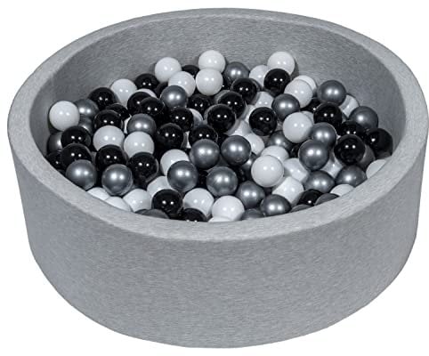 Velinda Bällebad Ballpool Kugelbad Bällchenbad Bällchenpool Kinder Pool mit 200 Bällen (Farbe der Bälle: schwarz, weiß, silberfarben)