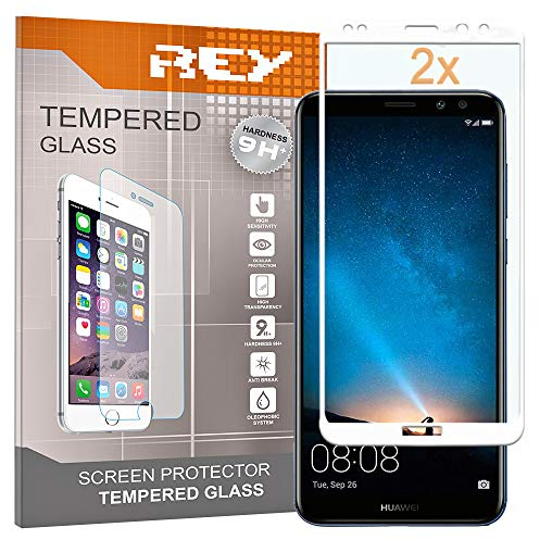 REY Pack 2X Pellicola salvaschermo 3D per Huawei Mate 10 Lite, Bianco, Copertura Completa, Pellicola Protettiva Protezione Schermo, 3D / 4D / 5D
