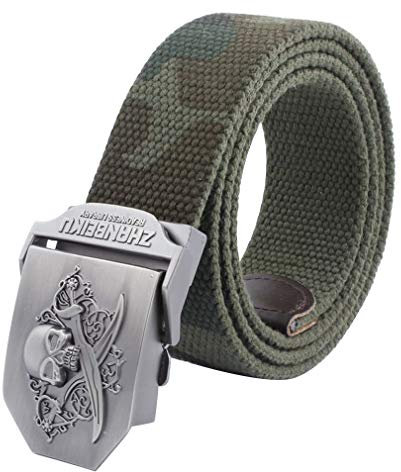 LKMY Herren Nylon Canvas Gürtel mit Piraten Schädel und Schwerter Gürtelschnalle, Outdoor Military Web Gürtel mit Männer taktische Gürtel