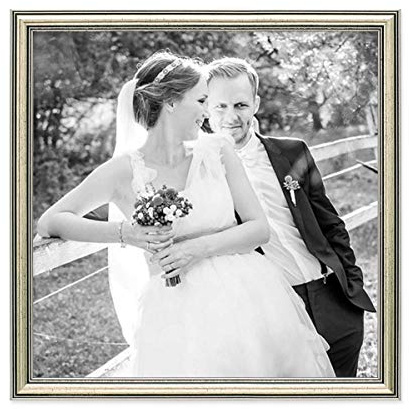 PHOTOLINI Bilderrahmen Silber Barock Antik 30x30 cm Fotorahmen mit Glasscheibe/Kunststoffrahmen