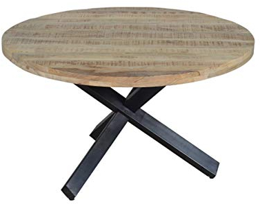 SAM Runder Esszimmertisch 130 cm Runis, Mangoholz massiv & naturfarben, Esstisch im Used-Look, schwarzer Metallfuß in Sternform, aufgedoppelte Tischplatte 50 mm