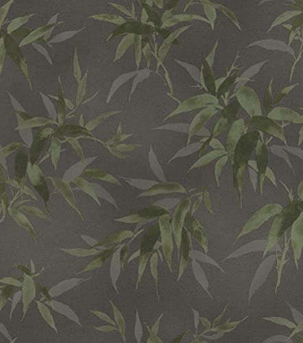 Rasch Tapeten Vliestapete (Botanical) Schwarz grüne 10,05 m x 0,53 m Kimono 409772
