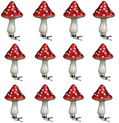 KNIKGLASS Glas-Pilz-Ornament-Clips, personalisierte Weihnachtsglas-Ornamente mit Krokodilklemme für Weihnachtsbaumdekoration, pilzförmige Weihnachtskugeln (12 Stück)