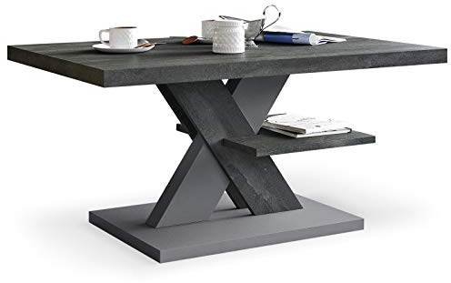 Viosimc Couchtisch, Moderner Wohnzimmertisch, Modern Möbel Wohnzimmer, Kaffeetisch, Sofatisch mit Großer Ablage, Beistelltisch für Tee und Kaffee – Coffee Table for Living Room - Stahl & Grau