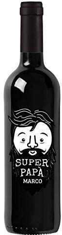 Festa del papà, bottiglia personalizzata di Vino IGT Toscana Rosso per lui - Idea regalo esclusiva e originale per uomo, festa del Nonno, compleanno e Natale. (0,75L, Cartoon Dad)