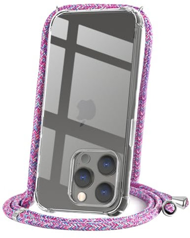 CAROKI Crossbody Case for iPhone 12 Pro Max, Necklace Mobile Phone Cover with Cord Strap,Clear Transparent TPU Soft iPhone 12 Pro Max Cover Holder with Neck Cord Lanyard Strap-Unicorn