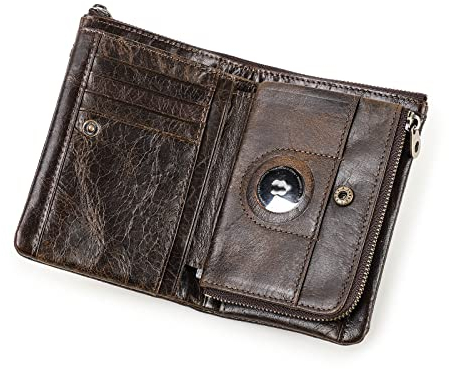 CONTACTS Portefeuille pour homme avec blocage RFID, portefeuille multifonction en cuir d'origine souple avec poche zippée pour homme, compatible avec support AirTag, organiseur de cartes de crédit