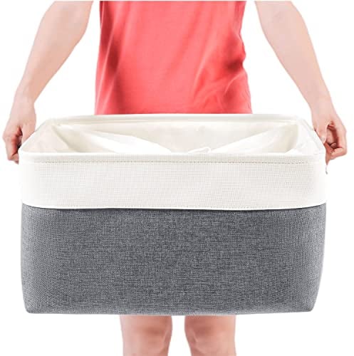 Mangata Extra große Stoff Aufbewahrungskorb, Leinen Aufbewahrungsboxen mit Kordelzug, für Regale im nächsten Kleiderschrank(Kaltes Grau, Jumbo)