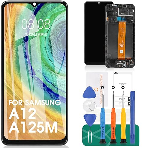Für Samsung Galaxy A12 Bildschirm Ersatz für Samsung A12 LCD Bildschirm A125 LCD Display SM-A125F Touch Digitizer SM-A125M Montage mit SM-A125U,SM-A125N,SM-A125W Reparaturt Sets(Schwarz mit Rahmen)