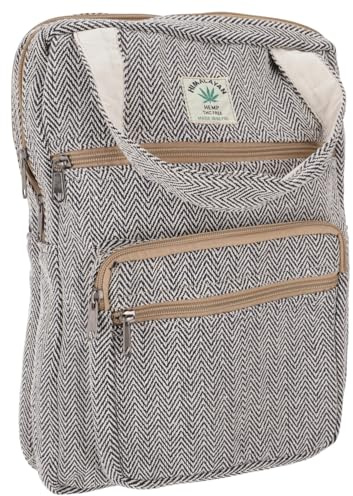 Ethno Hanf Rucksack, Laptoptasche mit praktischen Fächern, schwarz/weiß | Unisex, 80% Hanf und 20% Baumwolle, handgefertigt, ideal für Technik und Zubehör, strukturierte Aufbewahrung.
